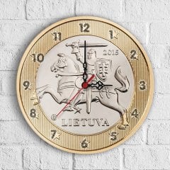 Kişiye Özel Metal 1 Euro Tasarımlı Ahşap Duvar Saati (30 cm.) - 1