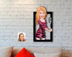 Kişiye Özel Şarkı Söyleyen Kız Karikatürlü 3D Ahşap Tablo-2