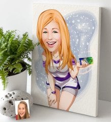 Kişiye Özel Bayan Karikatürlü Kanvas Tablo 30x50cm-36