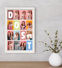 Kişiye Özel Dost Temalı Dekoratif Ahşap Beyaz Çerçeveli Tablo-1
