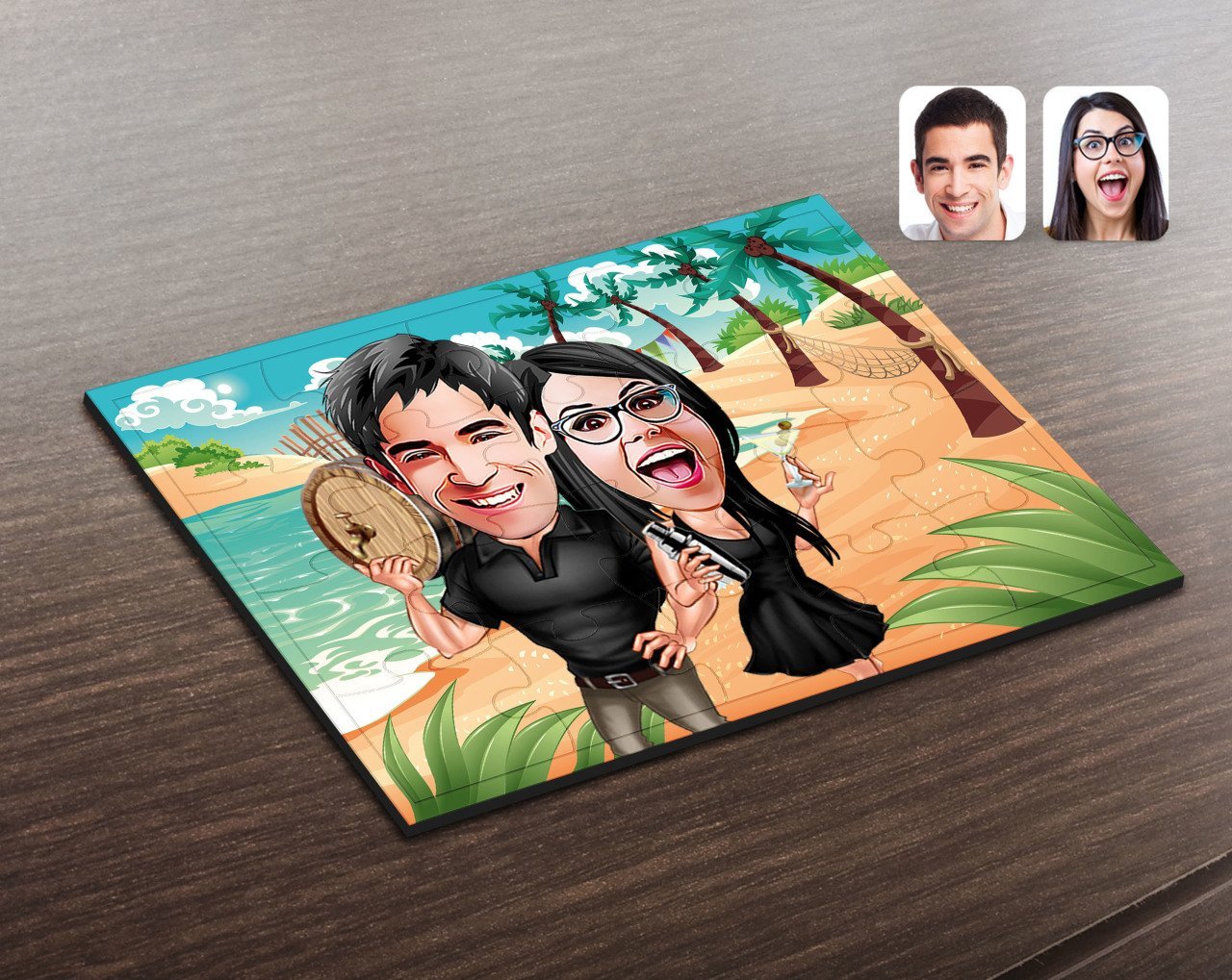 Kişiye Özel Sevgililer Karikatürlü Ahşap Puzzle-18