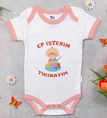 BK Kids Ep İsterim Tasarımlı Pembe Bebek Body Zıbın-5