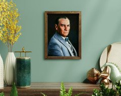BK Home Atatürk Tasarımlı Doğal Masif Ahşap Çerçeveli Tablo 45x65cm-3