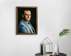 BK Home Atatürk Tasarımlı Doğal Masif Ahşap Çerçeveli Tablo 45x65cm-3