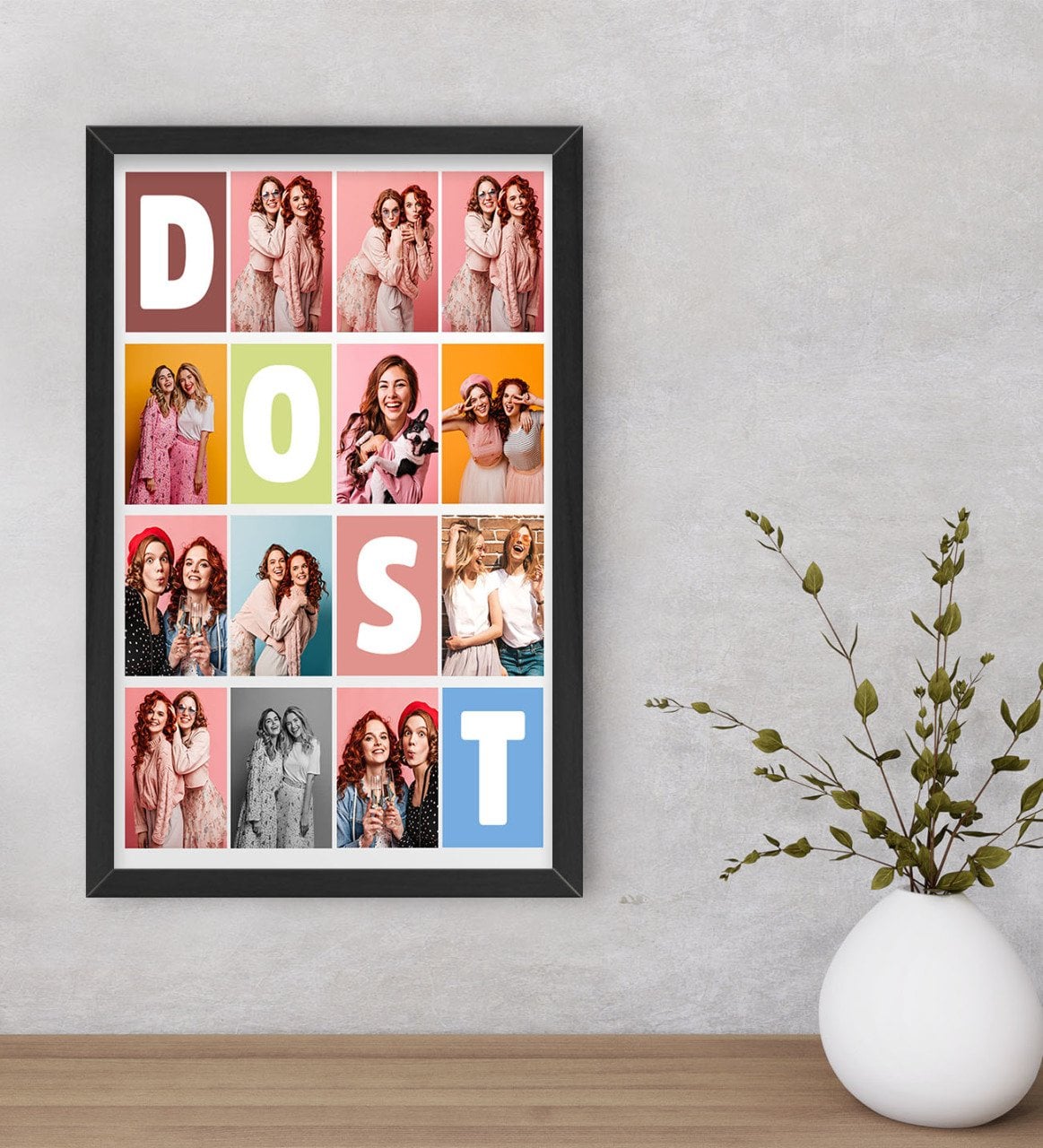 Kişiye Özel Dost Temalı Dekoratif Ahşap Siyah Çerçeveli Tablo-1