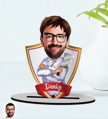 Kişiye Özel İsimli Erkek Kasap Karikatürlü Ahşap Biblo Model-1