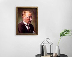 BK Home Atatürk Tasarımlı Doğal Masif Ahşap Çerçeveli Tablo 45x65cm-4