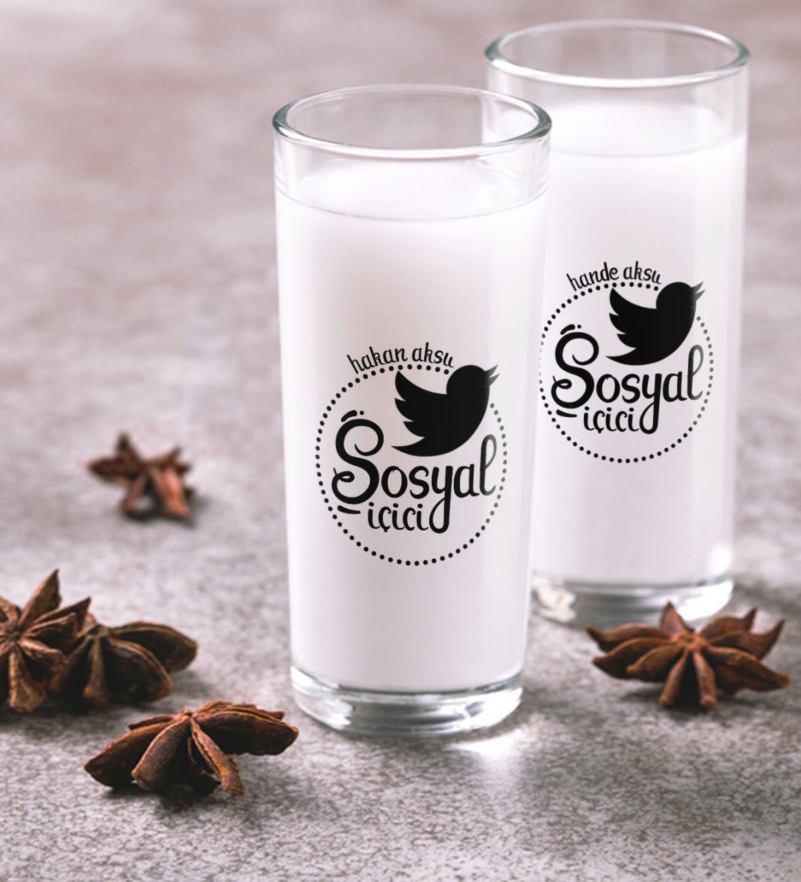 Kişiye Özel Renkli Baskılı Sosyal İçici İkili Rakı Bardağı Seti-1