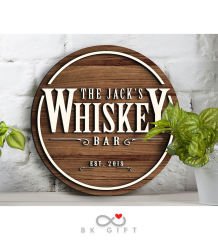 BK Gift Kişiye Özel Dekoratif Yuvarlak Ahşap Cafe&Bar Tabelası 43cm - Model 5