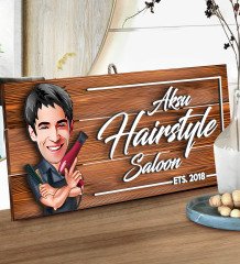 BK Gift Kişiye Özel Hairstyle Saloon Karikatürlü Dekoratif Ahşap Tabela