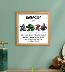 Kişiye Özel Babalar Günü Süper Kahramanımsın Kabartma Figürlü Ahşap Tablo - Model 1