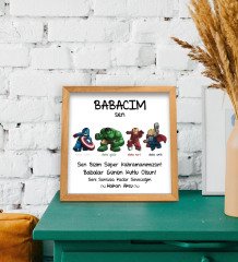 Kişiye Özel Babalar Günü Süper Kahramanımsın Kabartma Figürlü Ahşap Tablo - Model 1