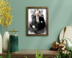 BK Home Atatürk Tasarımlı Doğal Masif Ahşap Çerçeveli Tablo 45x65cm-5