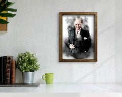 BK Home Atatürk Tasarımlı Doğal Masif Ahşap Çerçeveli Tablo 45x65cm-5