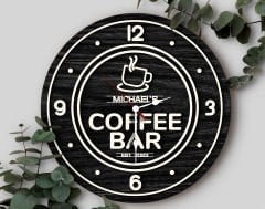 BK Gift Kafelere Özel Dekoratif Siyah Ahşap Duvar Saati 35cm-5 , Bar Duvar Saati , Cafe Duvar Saati , Özel Ahşap Saat