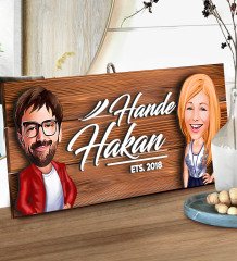 BK Gift Kişiye Özel Sevgililer Karikatürlü Dekoratif Ahşap Tabela