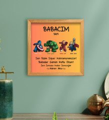 Kişiye Özel Babalar Günü Süper Kahramanımsın Kabartma Figürlü Ahşap Tablo - Model 2
