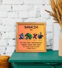 Kişiye Özel Babalar Günü Süper Kahramanımsın Kabartma Figürlü Ahşap Tablo - Model 2