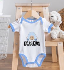 BK Kids Ep İstiim Zıpırlık Tasarımlı Mavi Bebek Body Zıbın ve Mama Önlüğü Hediye Seti-1