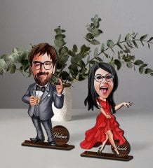 BK Gift Kişiye Özel Sevgili Karikatürlü Ahşap Biblo Seti Model-1