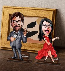 BK Gift Kişiye Özel Sevgili Karikatürlü Ahşap Biblo Seti Model-1