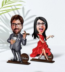 BK Gift Kişiye Özel Sevgili Karikatürlü Ahşap Biblo Seti Model-1
