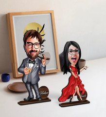 BK Gift Kişiye Özel Sevgili Karikatürlü Ahşap Biblo Seti Model-1