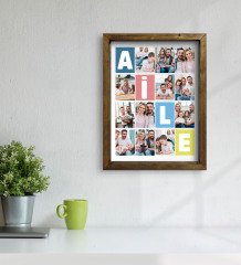 Kişiye Özel Aile Temalı Doğal Masif Ahşap Çerçeveli Tablo 30x40cm-1
