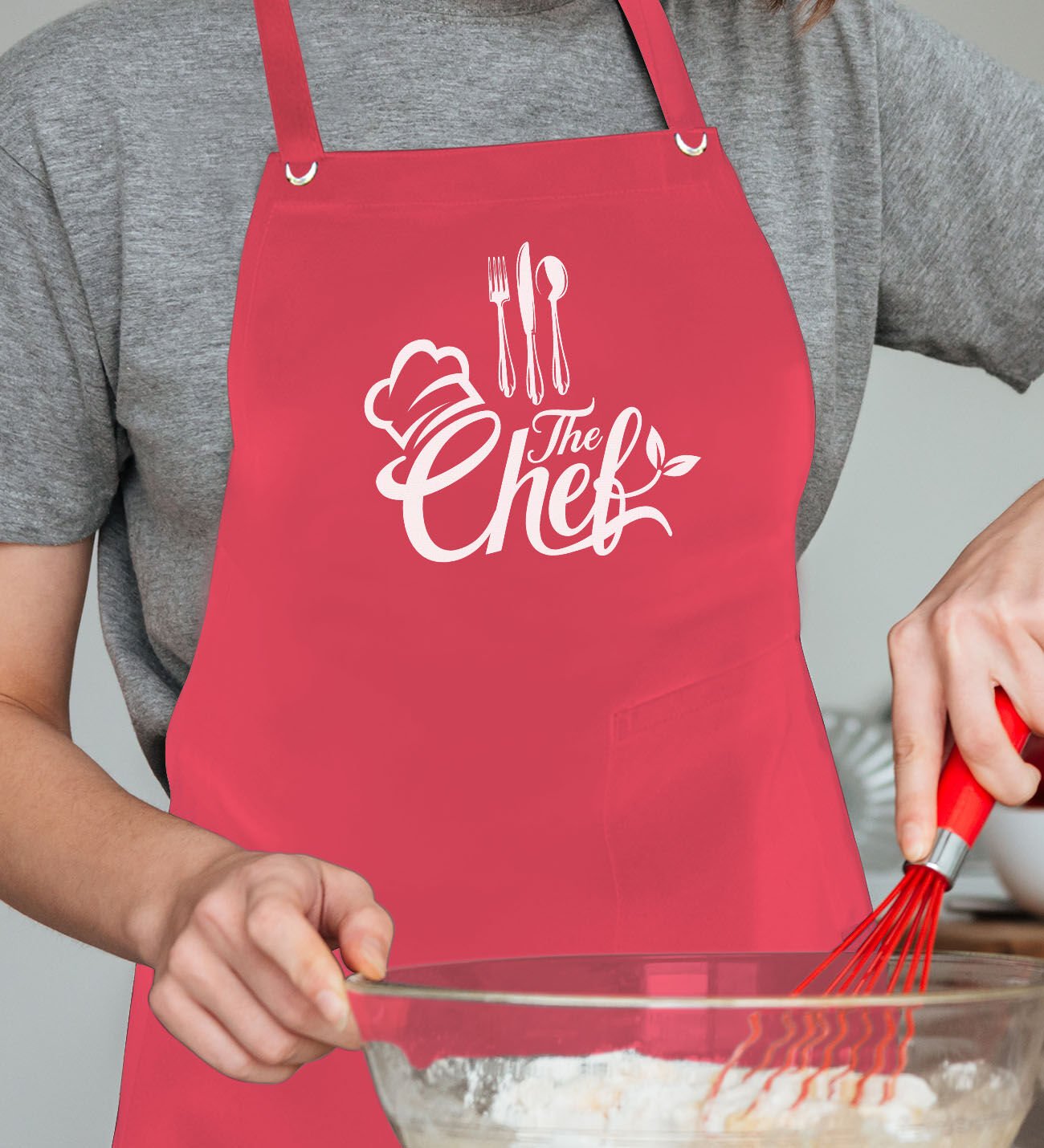 BK Gift Profesyonel Chef Tasarımlı Kırmızı Mutfak Önlüğü, Aşçı Önlüğü, Şef Önlüğü, Ev Hediyesi, Arkadaşa Hediye-3