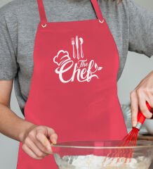 BK Gift Profesyonel Chef Tasarımlı Kırmızı Mutfak Önlüğü, Aşçı Önlüğü, Şef Önlüğü, Ev Hediyesi, Arkadaşa Hediye-3