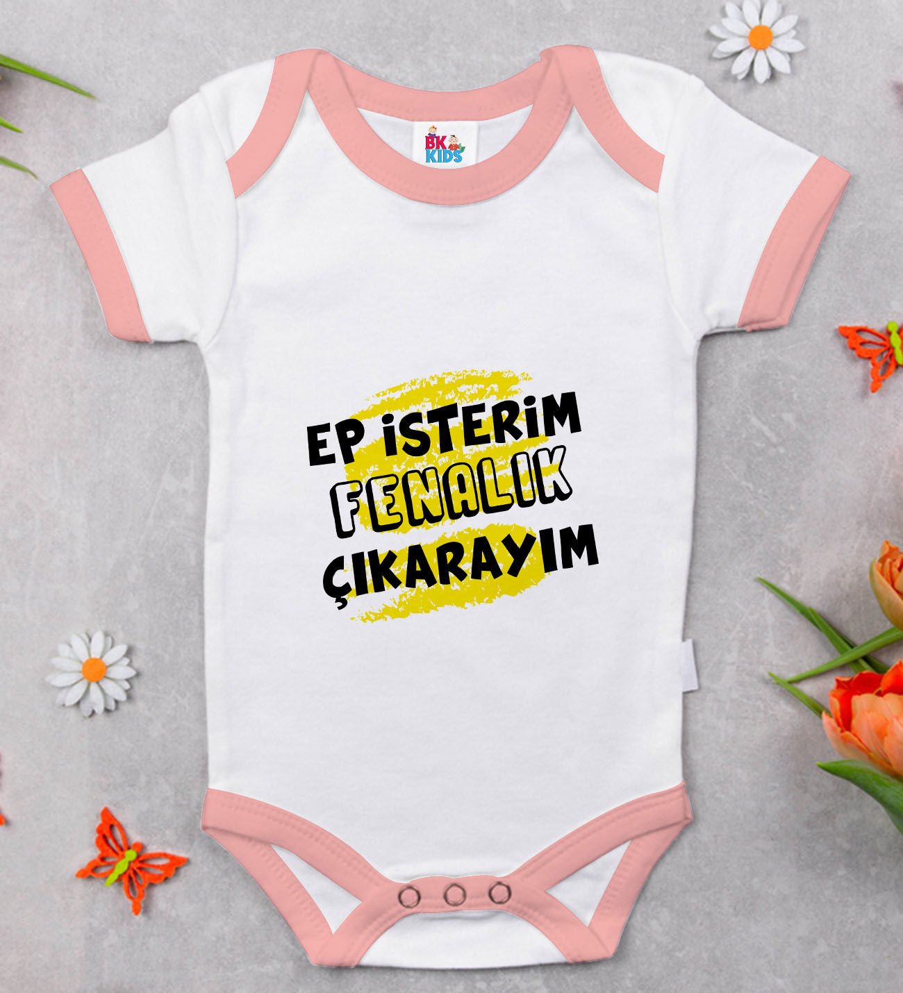 BK Kids Ep İsterim Tasarımlı Pembe Bebek Body Zıbın-7