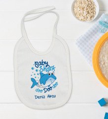BK Kids Kişiye Özel Baby Shark Tasarımlı Bebek Body Zıbın ve Mama Önlüğü Hediye Seti - Model 1