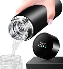 BK Gift Hediye Kutulu Kişiye Özel İsimli Dijital Sıcaklık Göstergeli Süzgeçli Siyah Çelik Termos 450ml, Arkadaşa Hediye