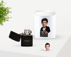 Kişiye Özel Babalar Günü Hediyesi Godfather Baba Karikatürlü Seramik Kül Tablası ve Benzinli Çakmak Seti-4