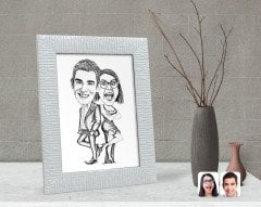 Kişiye Özel Karakalem Sevgililer Karikatürlü Dekoratif Çerçeve-6