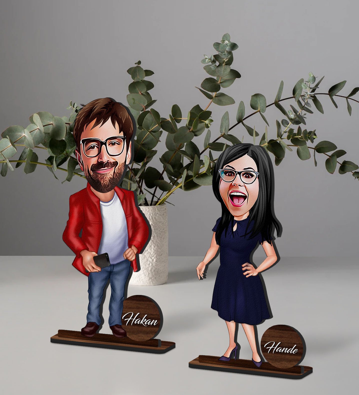 BK Gift Kişiye Özel Sevgili Karikatürlü Ahşap Biblo Seti Model-2