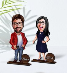 BK Gift Kişiye Özel Sevgili Karikatürlü Ahşap Biblo Seti Model-2