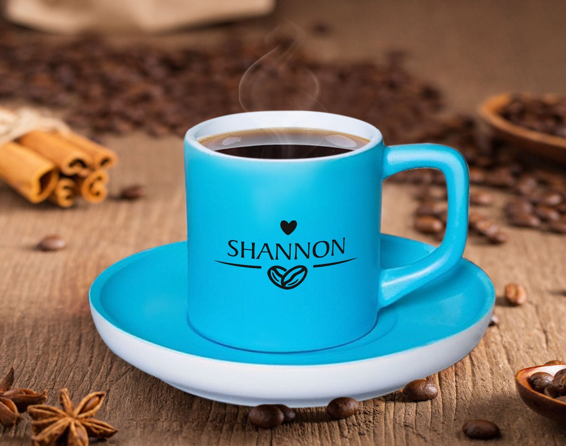 BK Gift Kişiye Özel İsimli Mat Turkuaz Renk Türk Kahvesi Fincanı-2 Renkli Türk Kahvesi Fincanı, Arkadaşa Hediye, Anneye Hediye, Kahve Fincanı