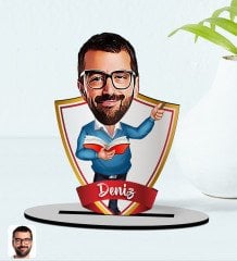 Kişiye Özel İsimli Erkek Öğretmen Karikatürlü Ahşap Biblo Model-2