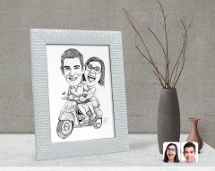 Kişiye Özel Karakalem Sevgililer Karikatürlü Dekoratif Çerçeve-11