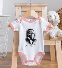 BK Kids Atatürk Temalı Pembe Bebek Body Zıbın ve Mama Önlüğü Hediye Seti-14