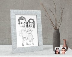 Kişiye Özel Karakalem Sevgililer Karikatürlü Dekoratif Çerçeve-80