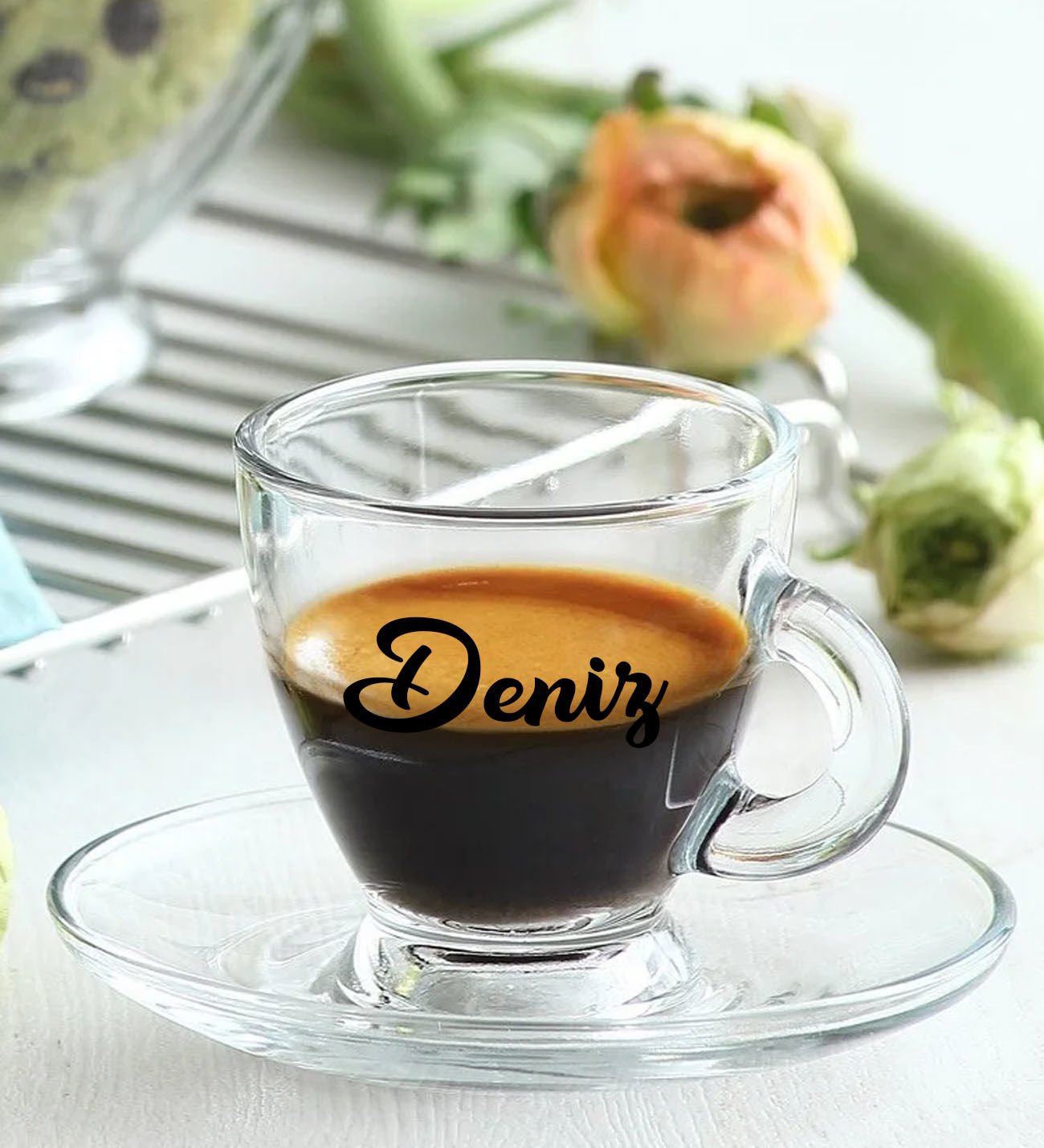 BK Gift Kişiye Özel İsimli DTF Cam Espresso Fincanı, Sevgiliye Hediye, Arkadaşa Hediye, Doğum  Günü Hediyesi