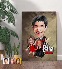 Kişiye Özel Godfather Baba ve Kızlar Karikatürlü Kanvas Tablo 70x100cm-1