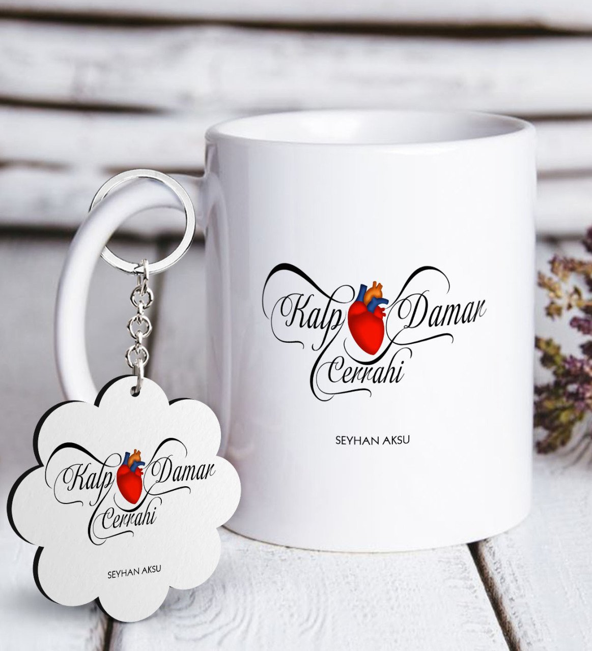 Kişiye Özel Mesleki Kalp Damar Cerrahi Beyaz Kupa ve Anahtarlık Hediye Seti-3