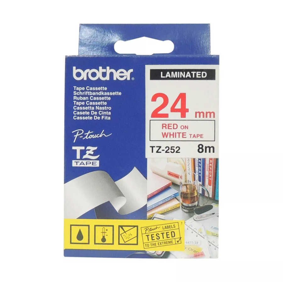 Brother TZ-252 (24MM) Kırmızı Lamine Etiket  (T7970)