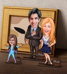 BK Gift Kişiye Özel 3’lü Aile Karikatürlü Ahşap Biblo Seti Model-1