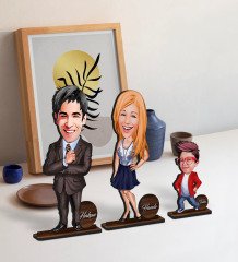 BK Gift Kişiye Özel 3’lü Aile Karikatürlü Ahşap Biblo Seti Model-1