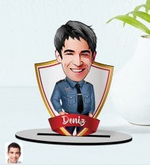 Kişiye Özel İsimli Erkek Polis Karikatürlü Ahşap Biblo Model-3