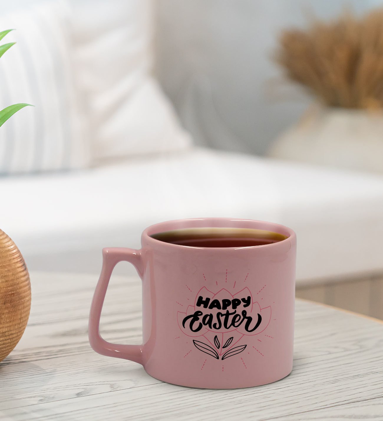 BK Gift Happy Easter Tasarımlı Pastel Pembe Middle Kupa Bardak, Arkadaşa Hediye, Ev Hediyesi, Paskalya Bayramı Hediyesi, Ofis Hediyesi-2